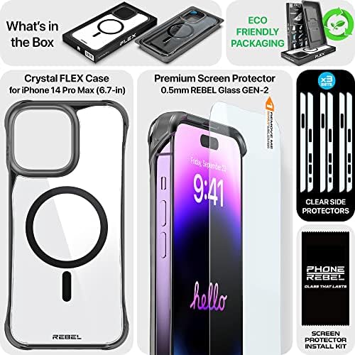 טלפון מורד iPhone 14 Pro Max Case [Crystal Flex Series] צדדים חשופים לנוחות, תואם Magsafe חזק, שקוף, אטום הלם, משודרג ללא מסגרת 6.7 אינץ